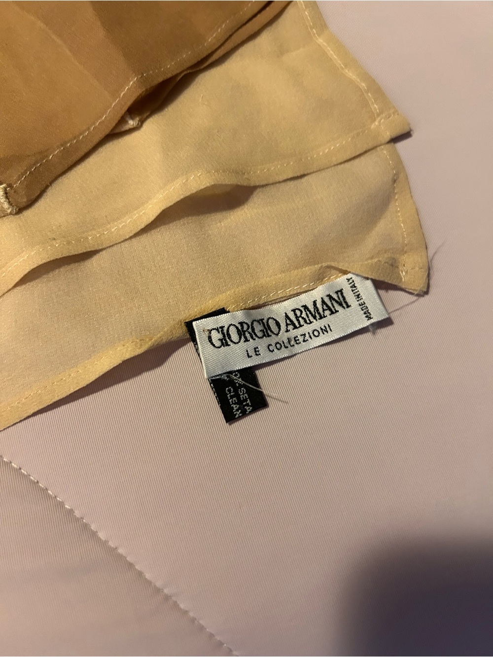 Vintage Giorgio Armani Cream and Pale Brown Silk Chiffon Scarf
